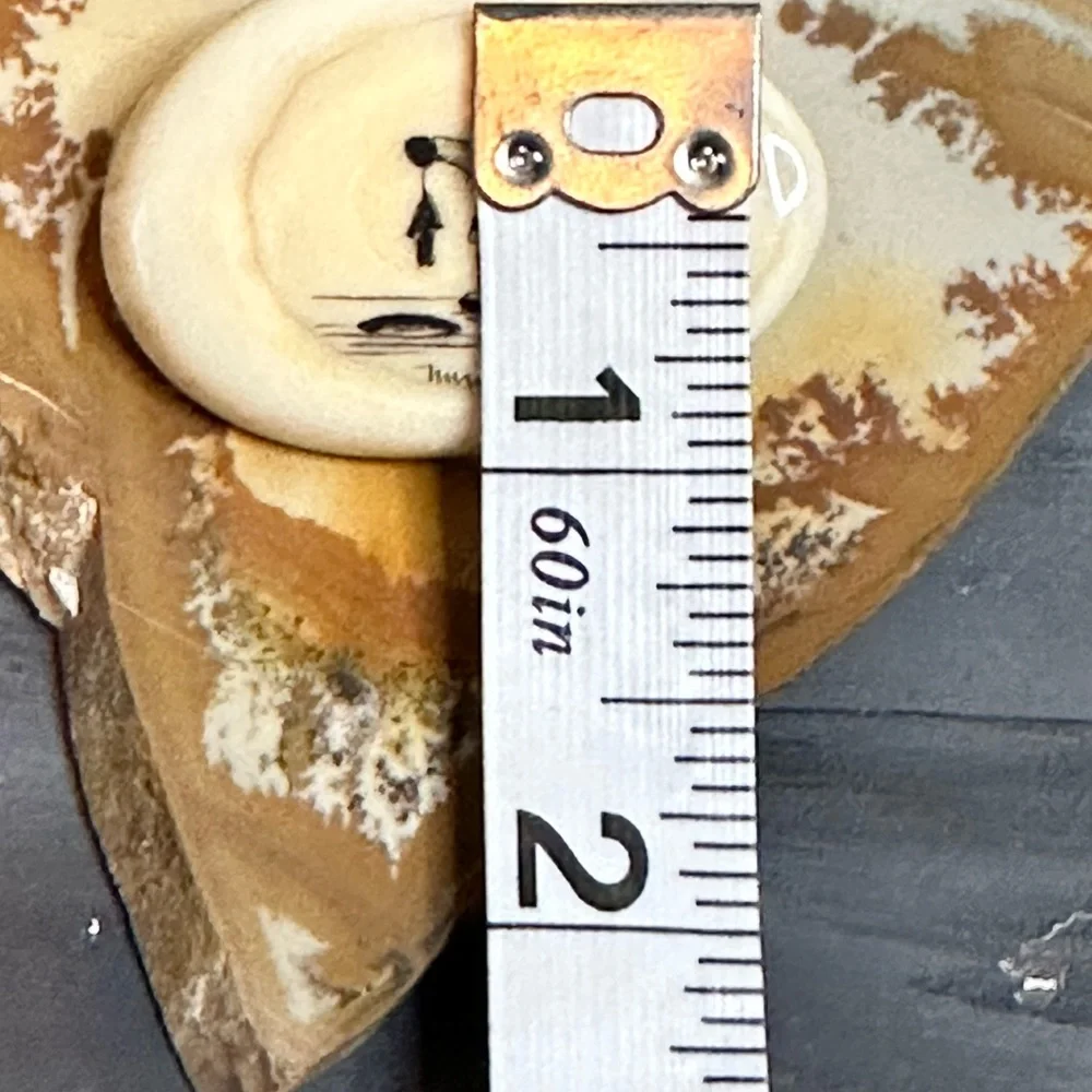 Peter Kuniliusee Clyde River vintage scrimshaw brooch little Eskimo ice fishing